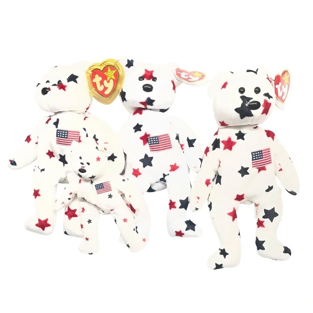 Ty Beanie Babies set 3 “Glory” white and covered in red and blue star 1 Teenie
